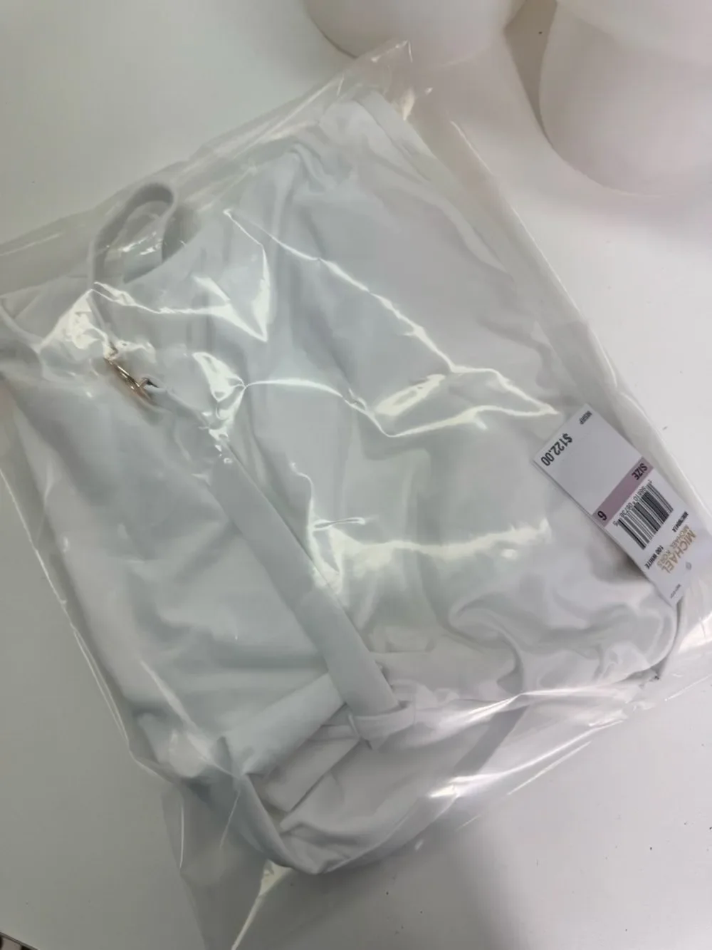 Michael Kors White Strapless One-Piece Swimsuit with Gold MK Ring Belt Sz 6 NWT
